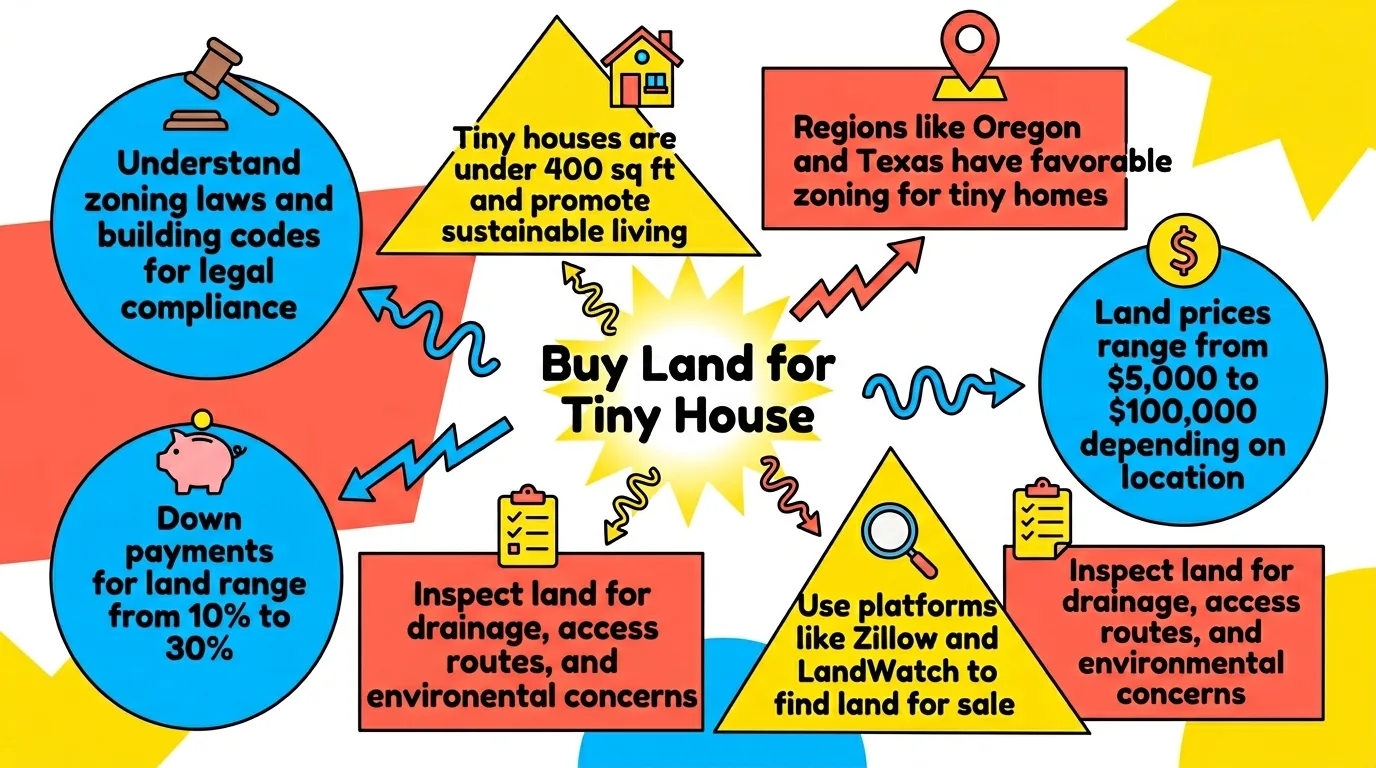 Infographic: Key tips and insights for buying land for tiny house living.