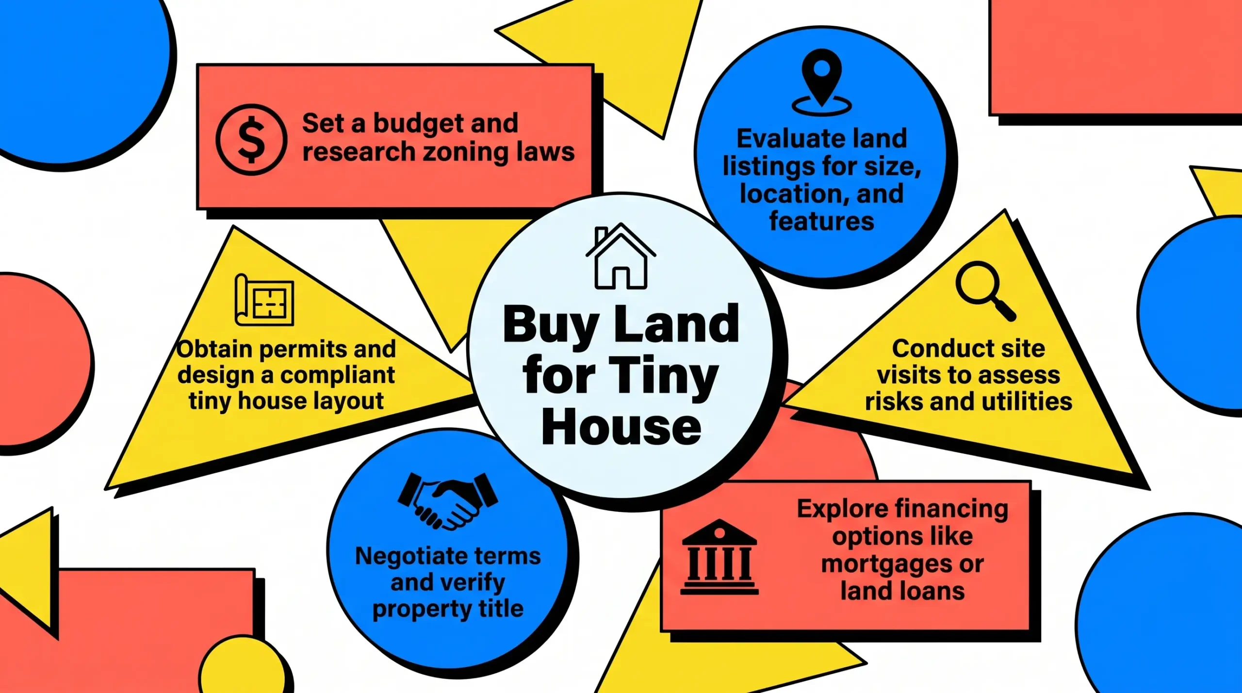 Infographic: Overview of buying land for a tiny house with key steps and tips