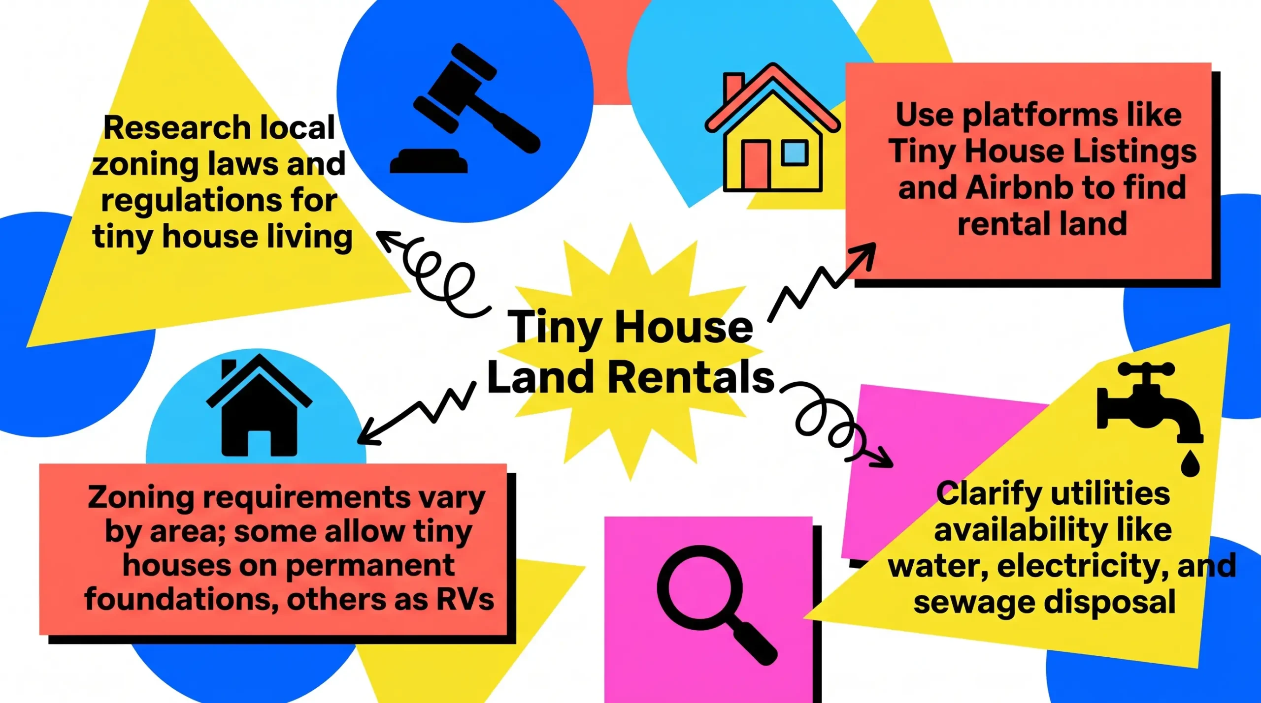 Infographic: Overview of essential tips for renting land for tiny houses.