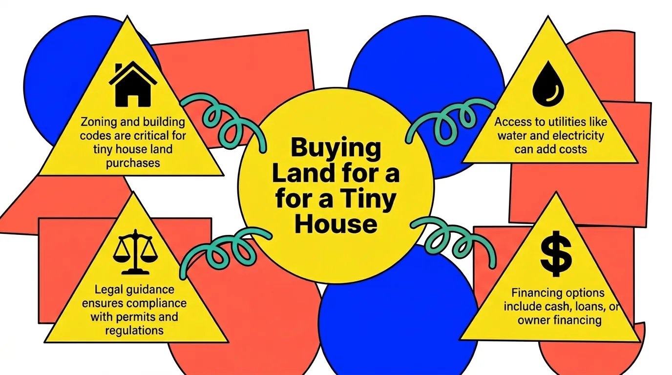 Infographic: Overview of key considerations for buying land for a tiny house.