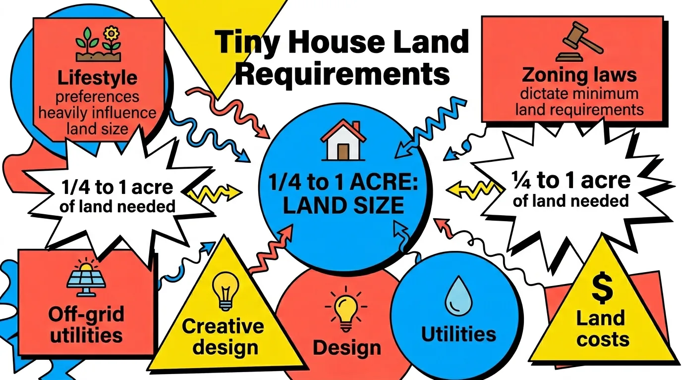 Infographic: Overview of tiny house land requirements with key factors and colorful design