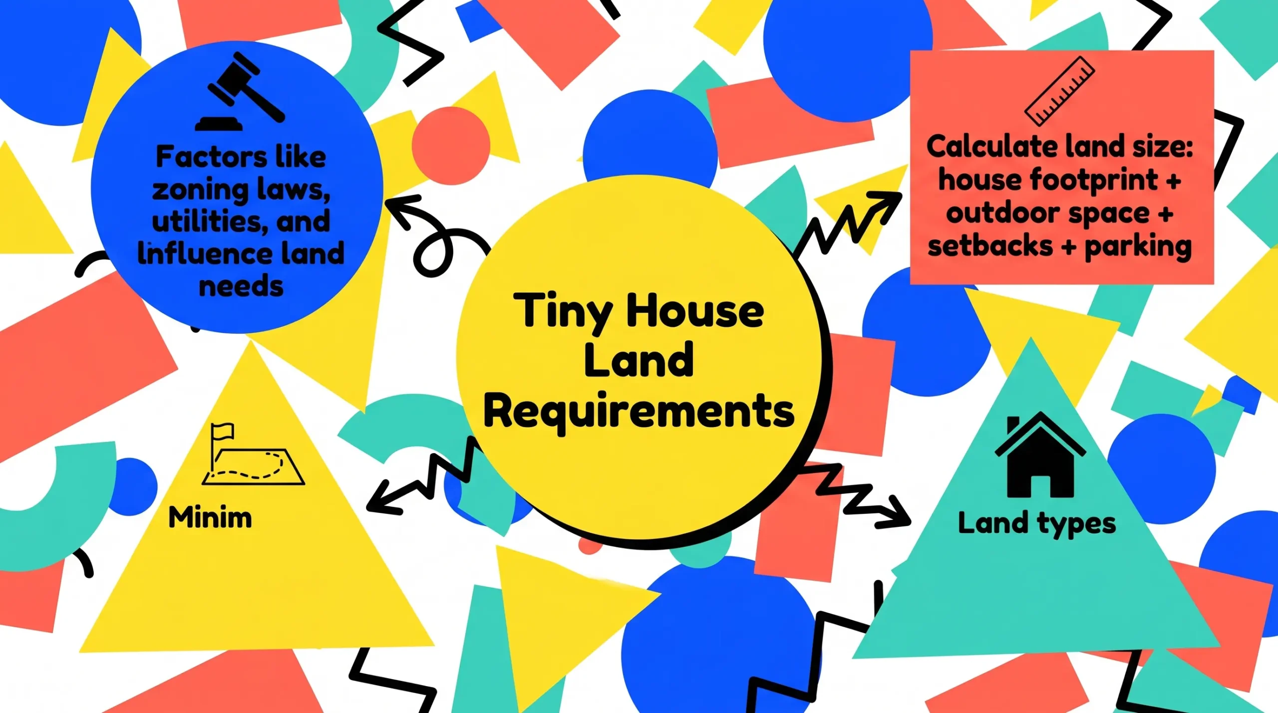 Infographic: Overview of tiny house land requirements with key points and colorful design.