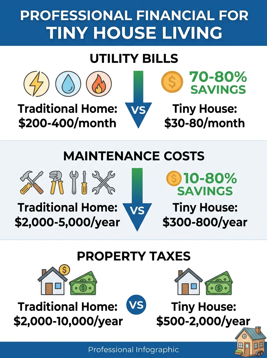 Infographic showing financial benefits of living in a tiny house.