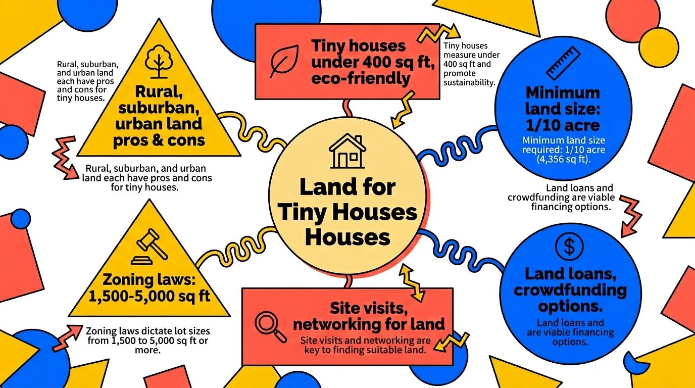 Infographic showing key benefits of choosing land for tiny houses.