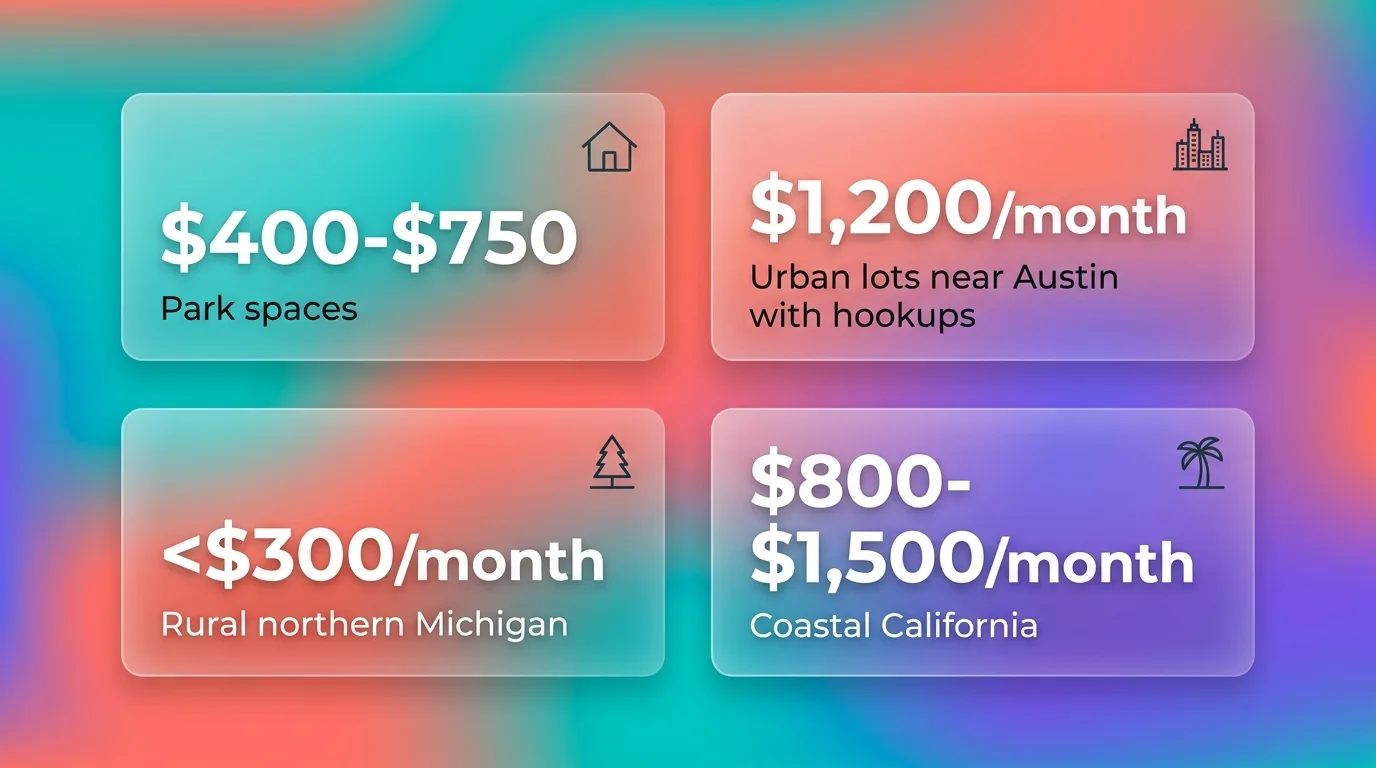 Infographic showing tiny house land rental costs across different locations.