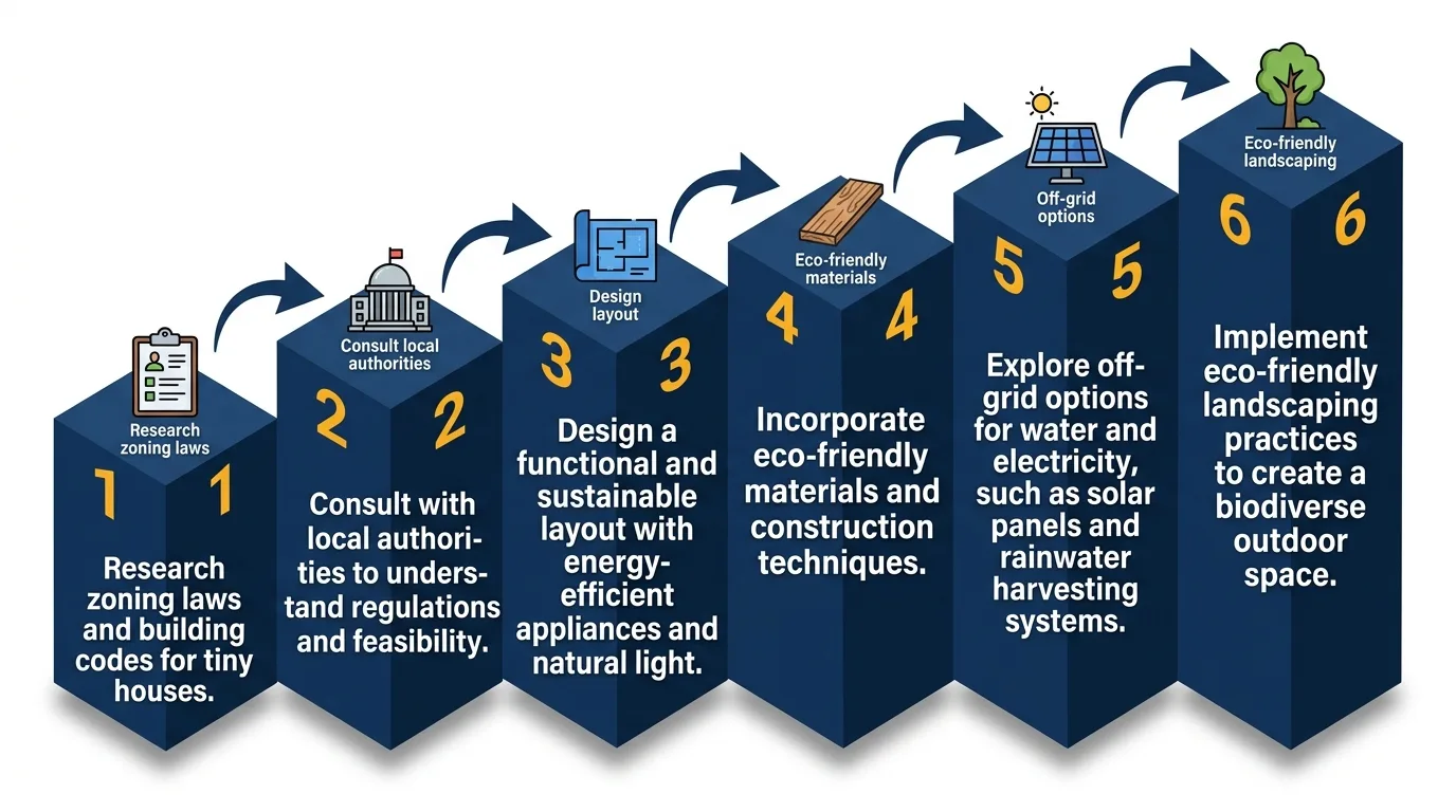 Infographic: Steps to build a sustainable tiny house with eco-friendly features.