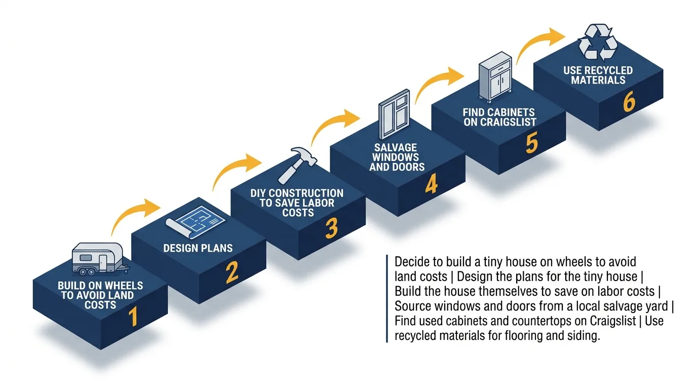 Infographic: Steps to build a tiny house on a budget with icons and costs