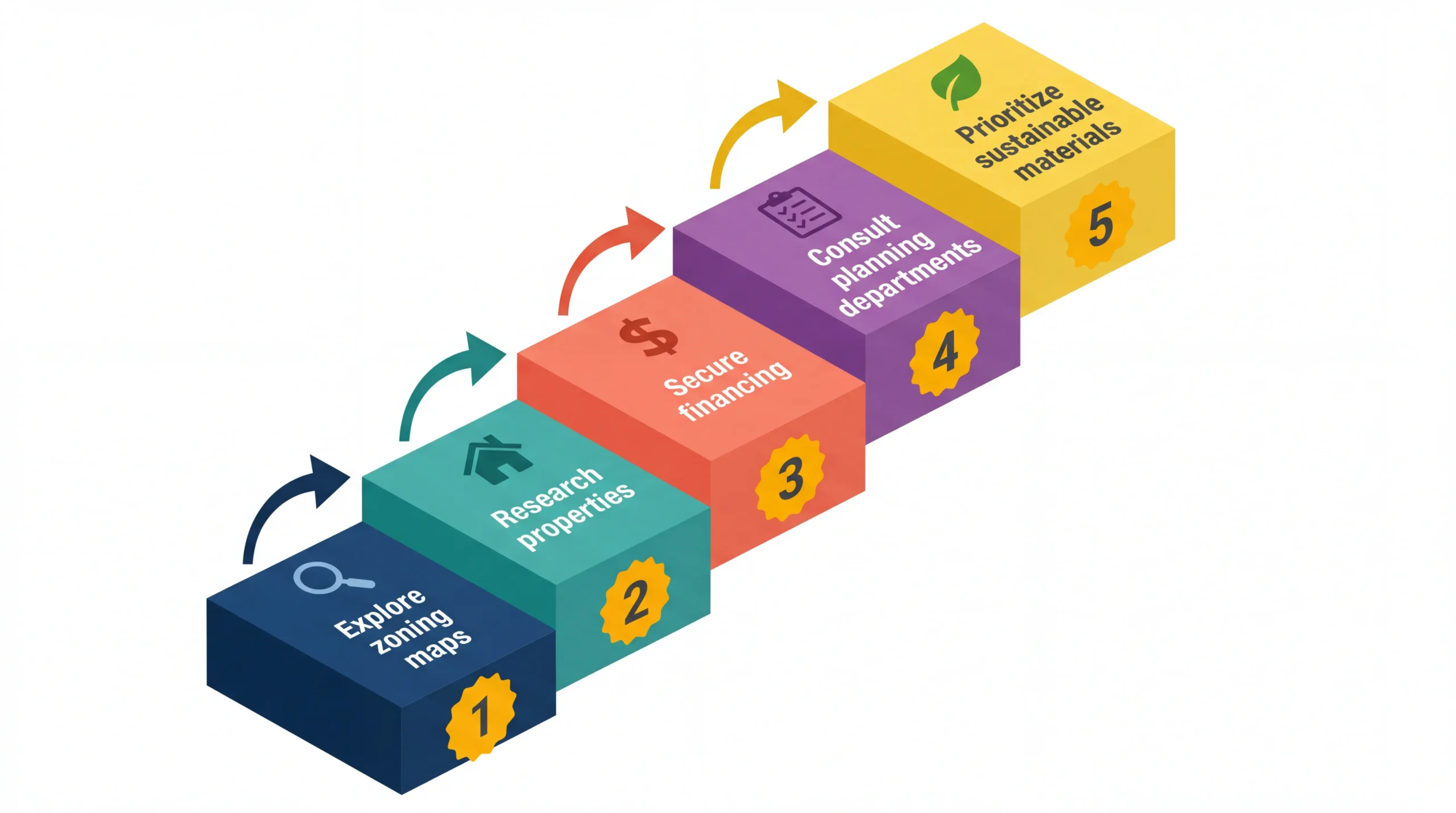 Infographic: Steps to buy land and build a tiny house with zoning, utilities, financing, permits, and sustainable materials.