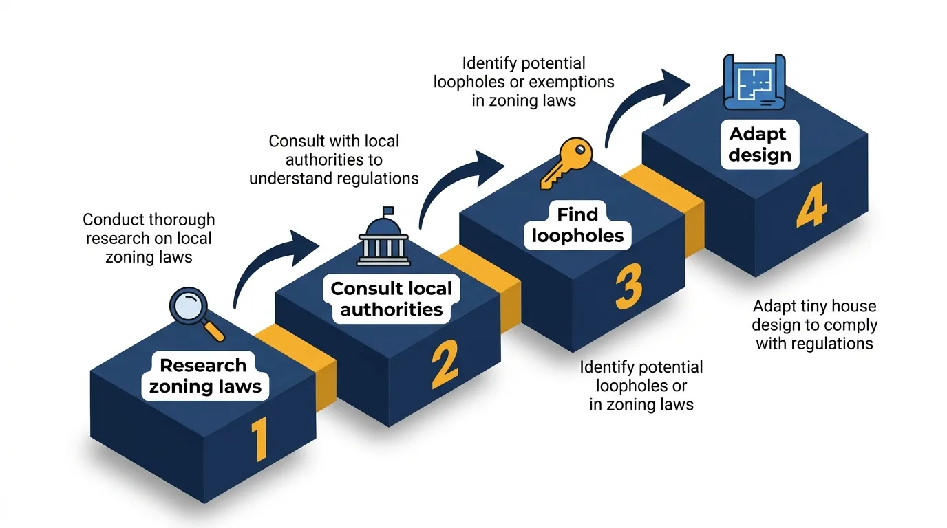Infographic: Steps to navigate land use restrictions for tiny houses.