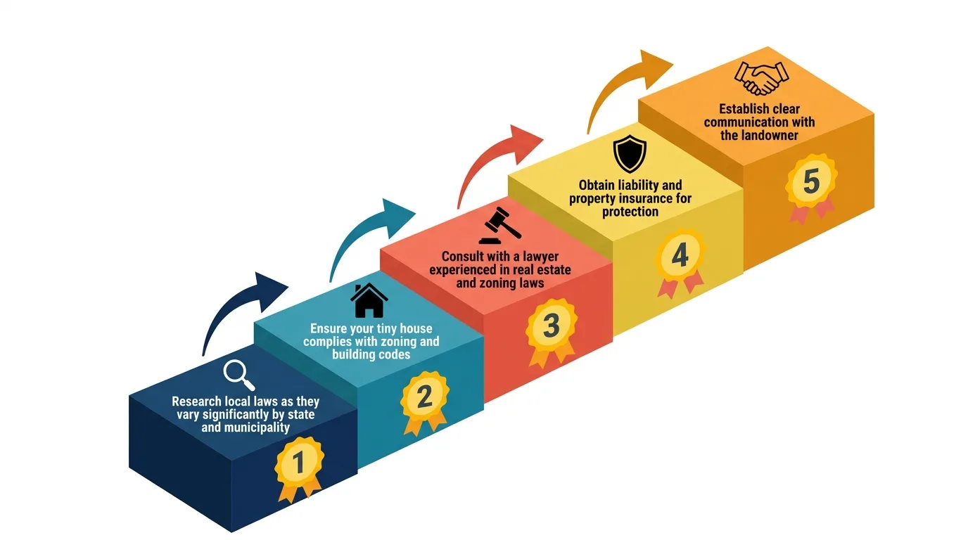 Infographic: Steps to Renting Land for Tiny Houses with icons and numbered platforms.