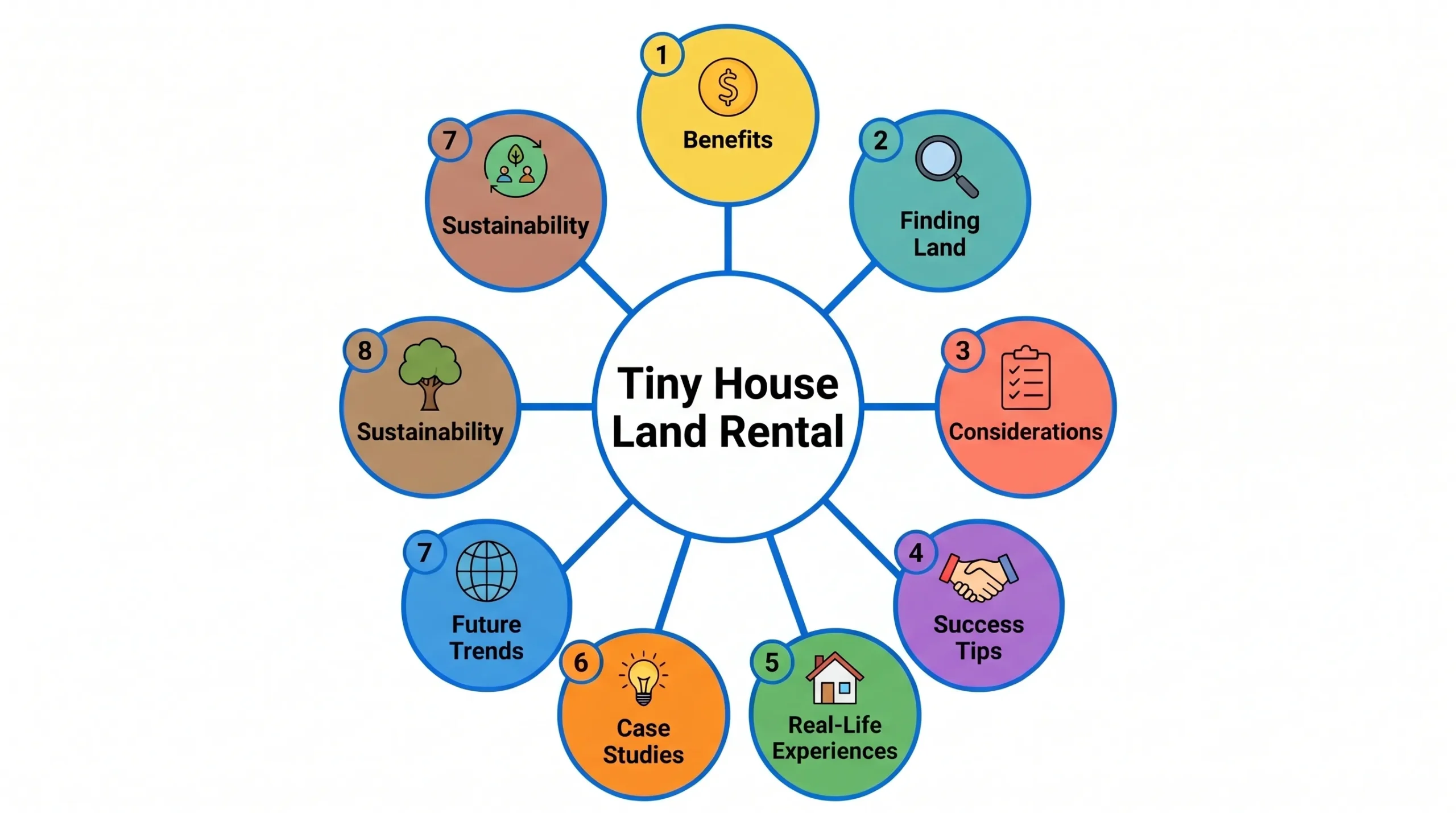 Infographic: Tiny house land rental overview with benefits and tips.