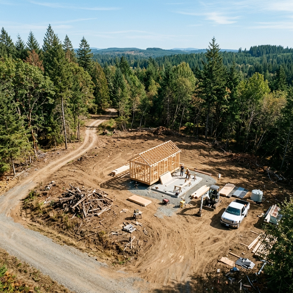 Rural land being prepared for a tiny house build surrounded by nature.
