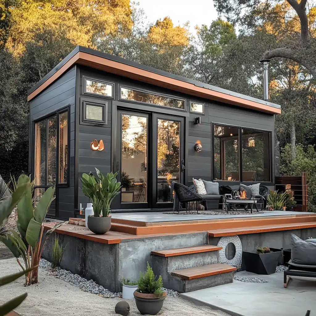 Person researching tiny house rentals on Airbnb and other platforms.