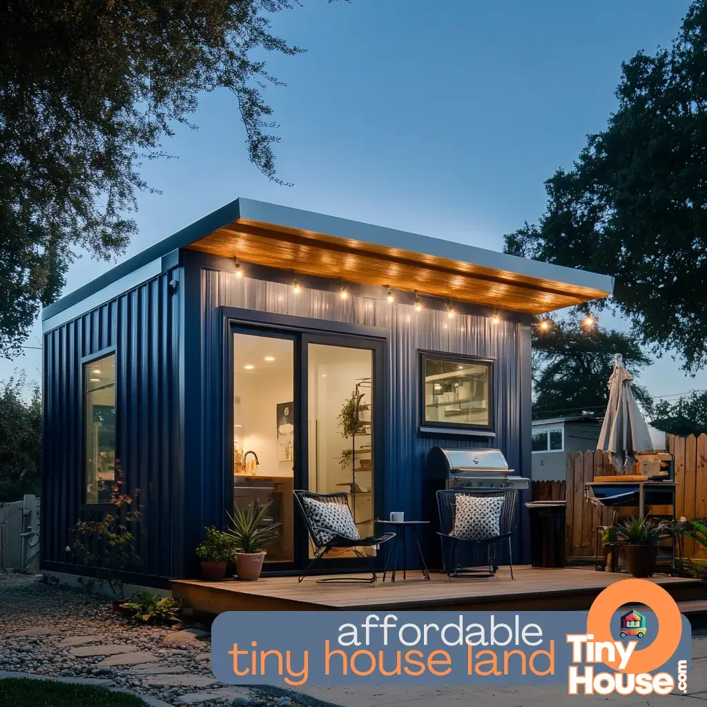 Tiny house with solar panels and garden showcasing sustainable living and cost savings.